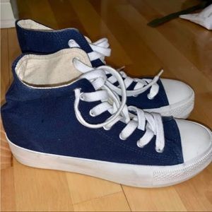 blue high top sneakers